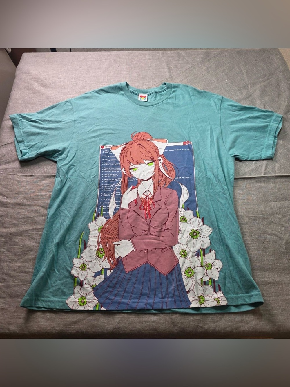 OMOCAT Doki Doki Literature Club Monika T-Shirt XL Mint Teal DDLC Anime
